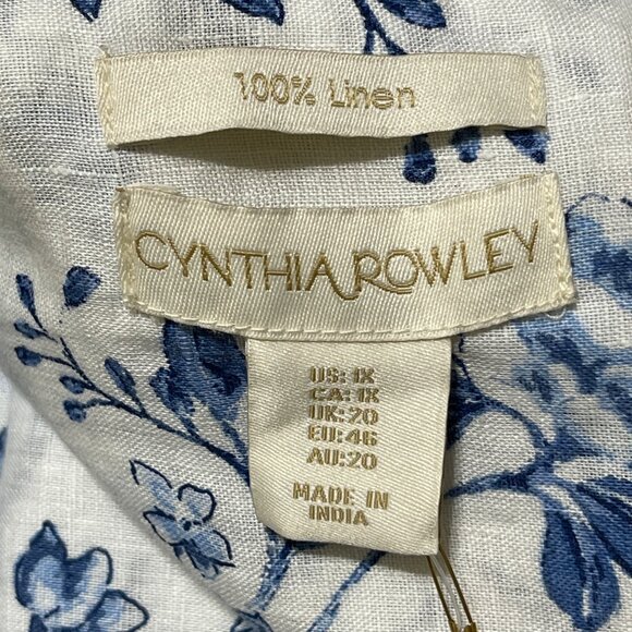 New Cynthia Rowley Floral Tunic Top Blouse Size 1X Linen Blue White - Picture 5 of 8